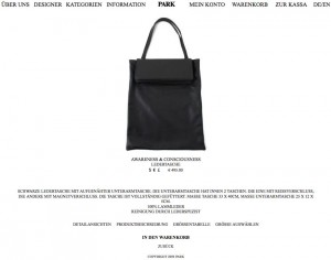 Tasche, Awareness & Consciousness, Park Onlineshop, Screenshot