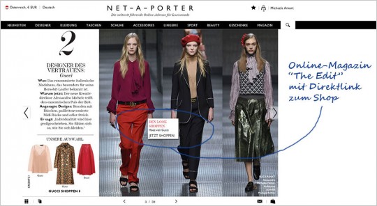 Online-Magazin "The Edit" mit Shopping-Link