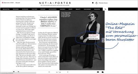 Online-Magazin "The Edit" mit Verknüpfung zur Newsletter-Personalisierung